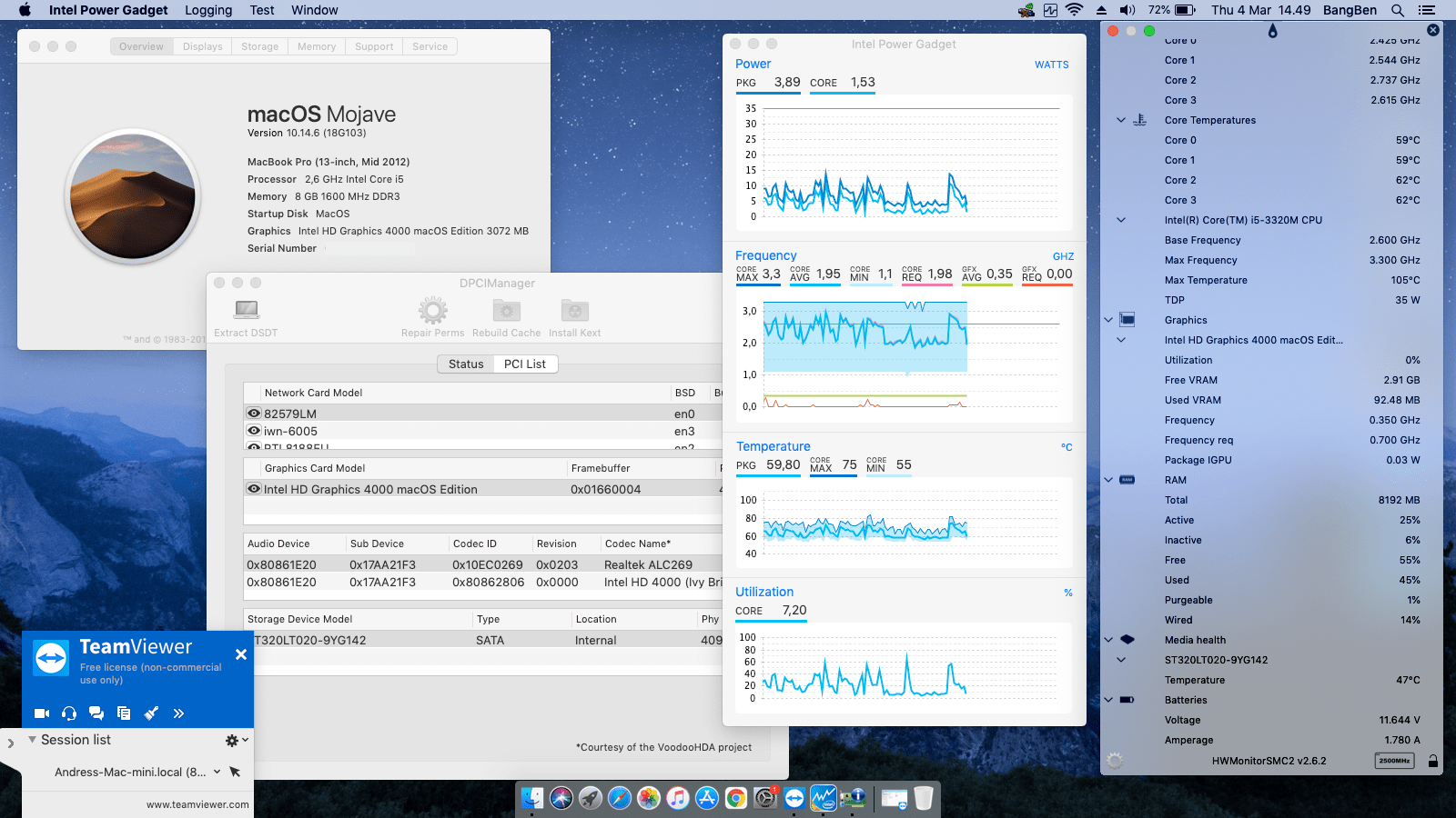 Success Hackintosh macOS Mojave 10.14.6 Build 18G103 in Lenovo Thinkpad T430